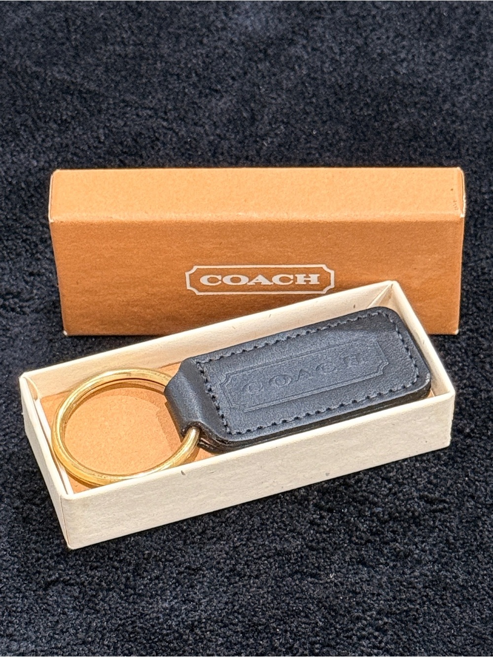 Coach Vintage Black Leather Hangtag Tag Keychain Keyring Gift Bag Charm